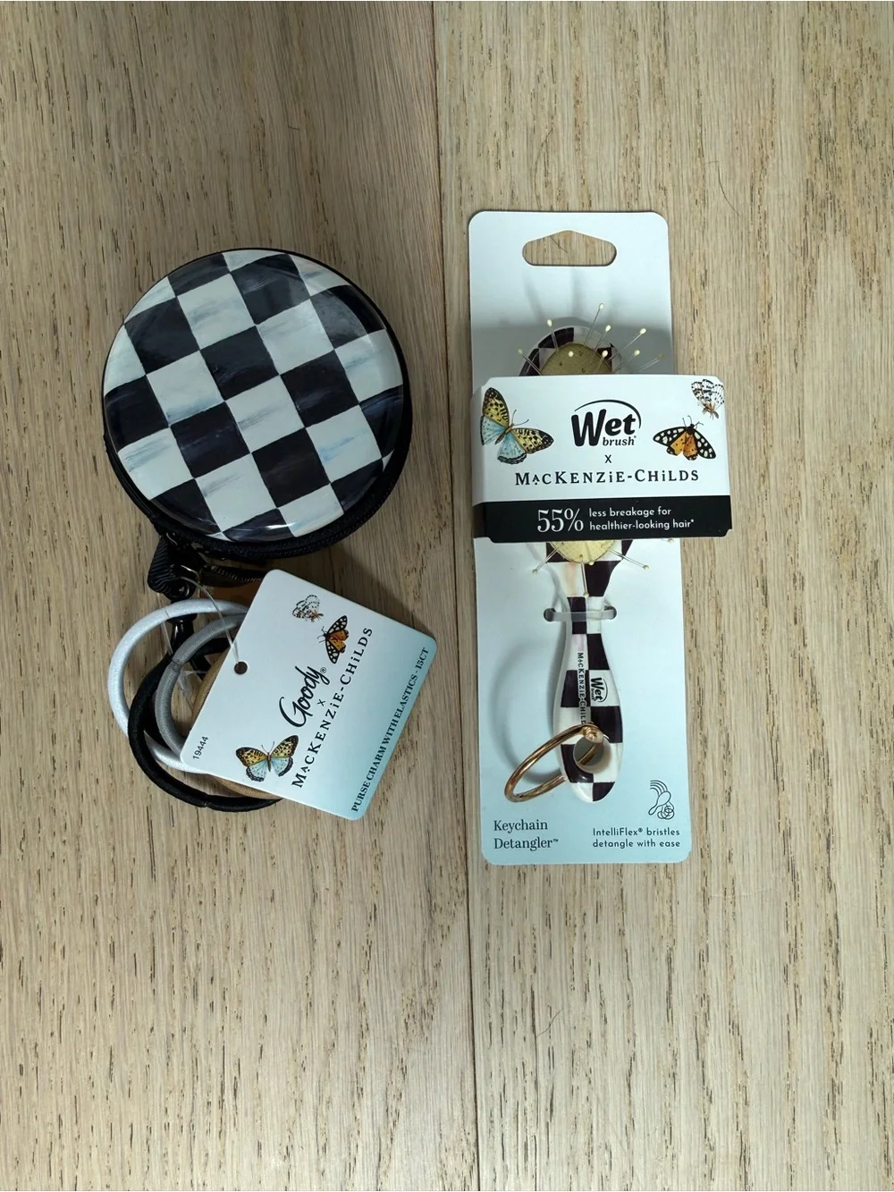 MacKenzie-Childs Black & White Check Keychain Hair Brush Set